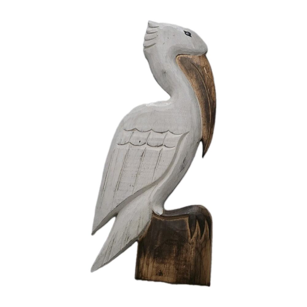 Hand-Carved Wooden Pelican Wall Art Coastal Nautical Home Décor Ocean Painted